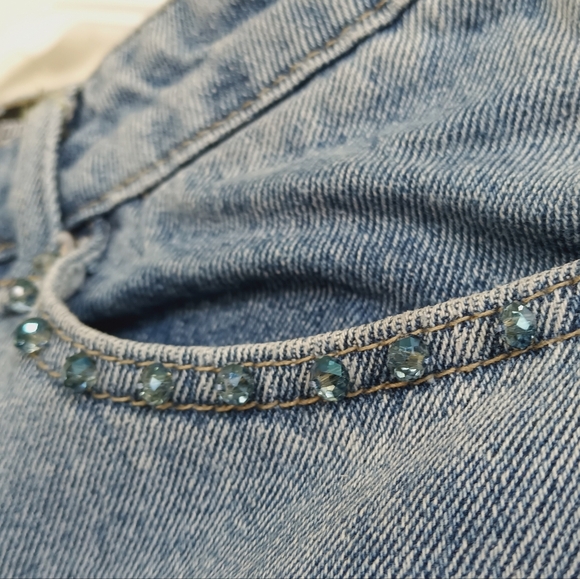 Simple Society Patchwork Straight Leg Jeans Lace Beaded Distressed Grunge Boho - Picture 8 of 13